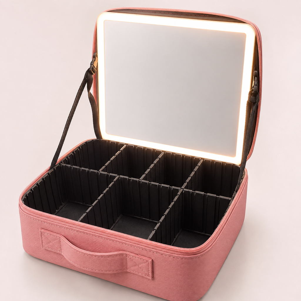Mini Vanity Organizador con Espejo LED Recargable