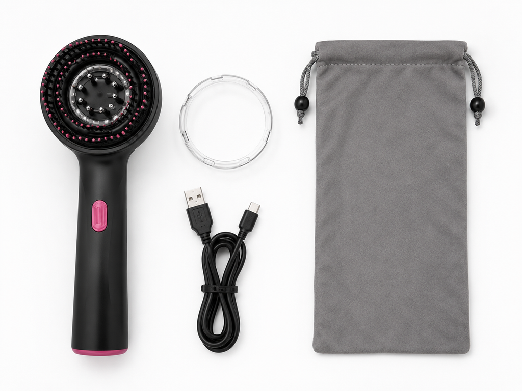 Cepillo Masajeador Capilar LED | Vibración + Microcorriente Anticaída