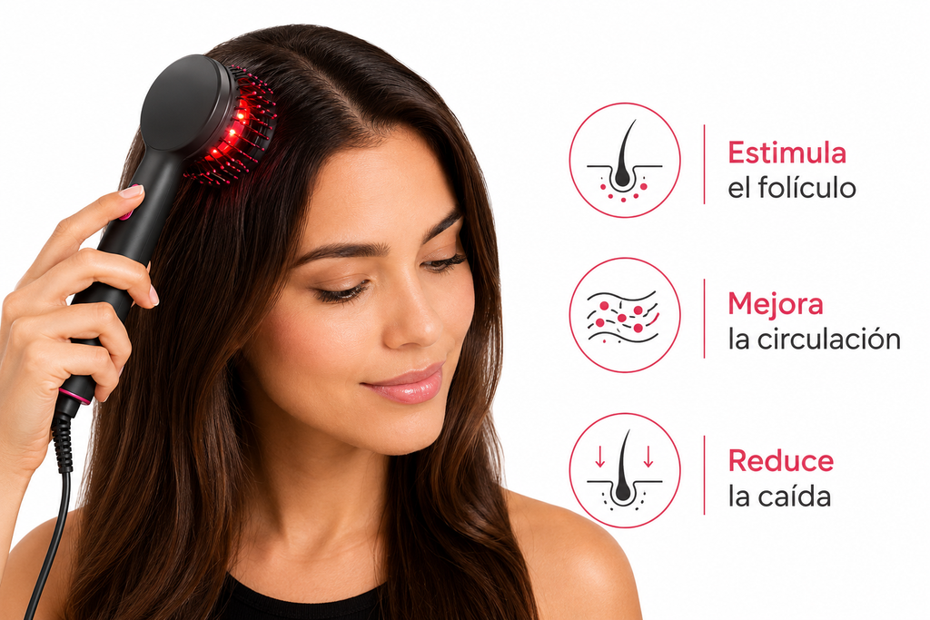 Cepillo Masajeador Capilar LED | Vibración + Microcorriente Anticaída