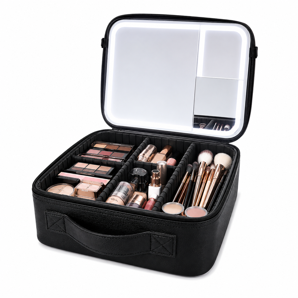 Mini Vanity Organizador con Espejo LED Recargable