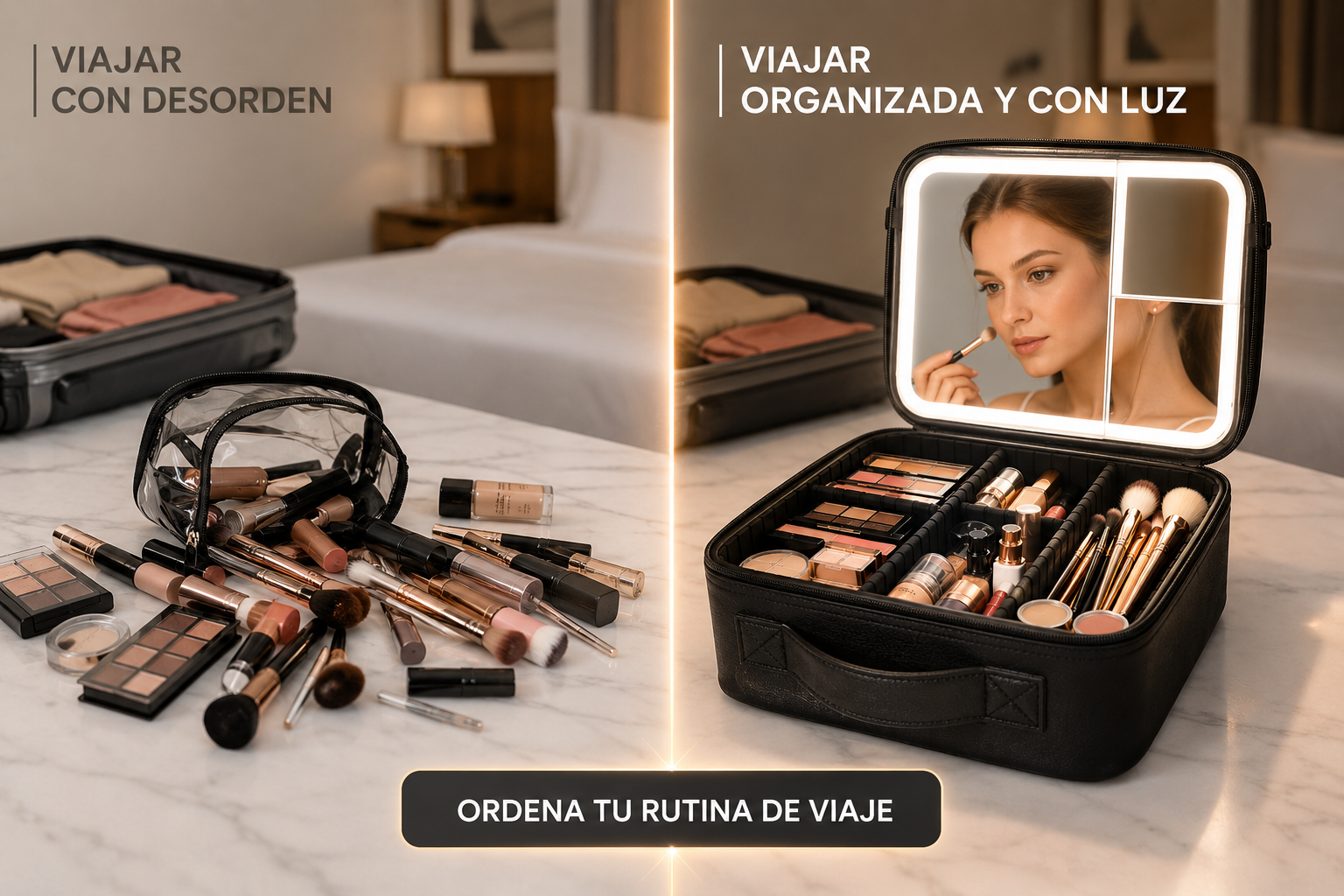 Mini Vanity Organizador con Espejo LED Recargable