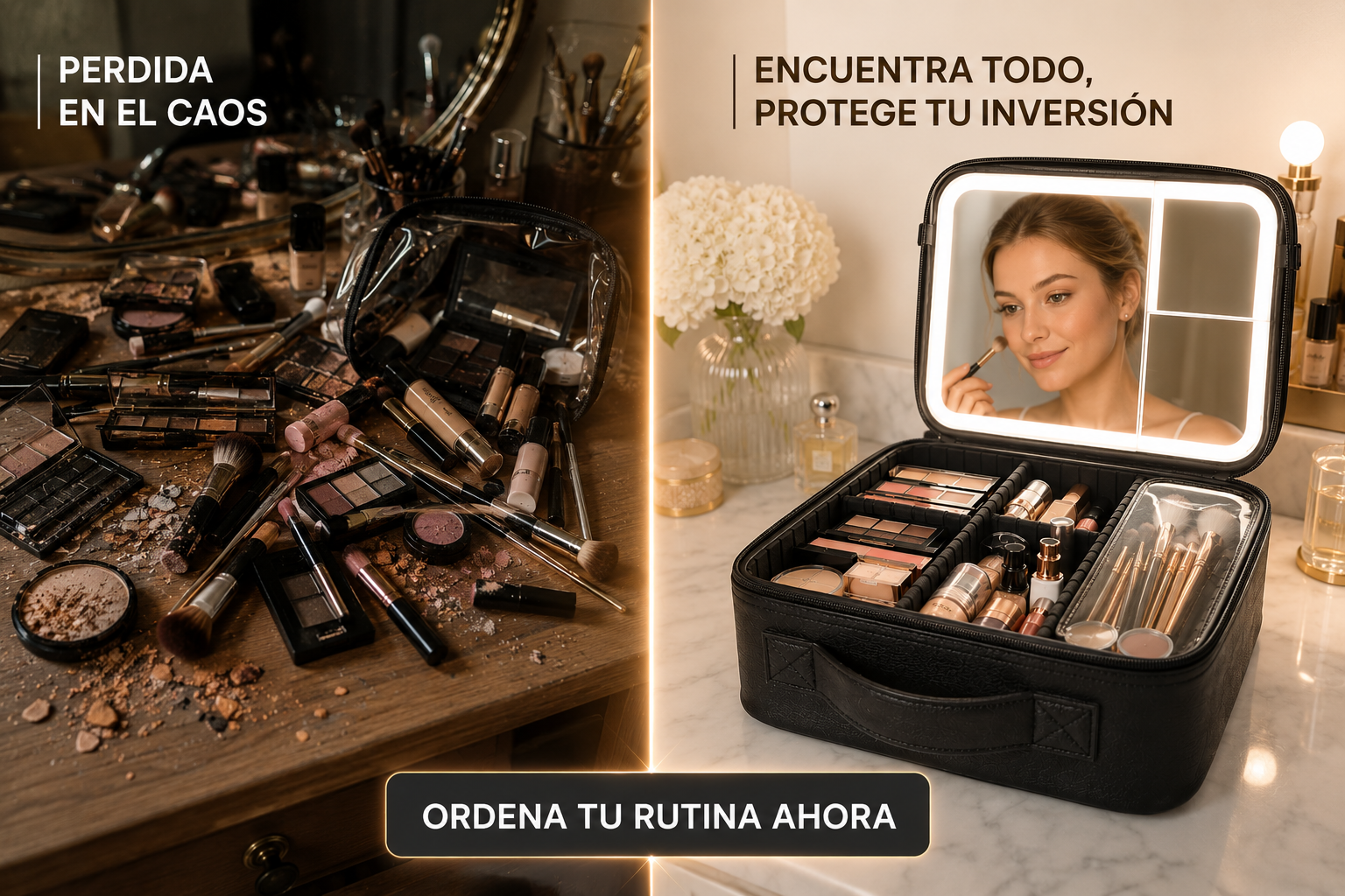 Mini Vanity Organizador con Espejo LED Recargable