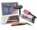 Kit Estilizado 3-en-1: Secador Iónico + Rizador Sirena + Plancha Keratina