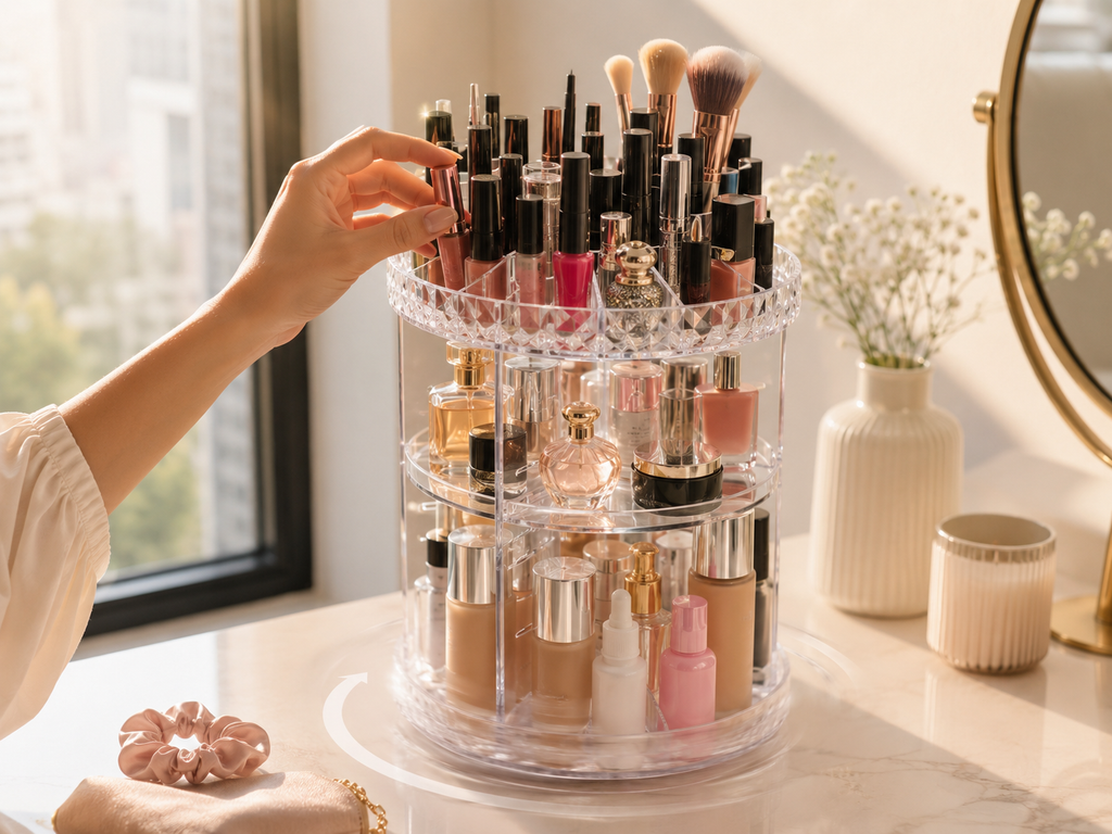 Organizador de Maquillaje Acrílico Giratorio 360° | Transparente