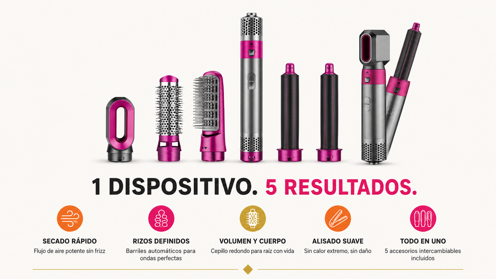 Estilizador de Cabello 5 en 1 | Seca, Alisa y Riza en un Solo Dispositivo