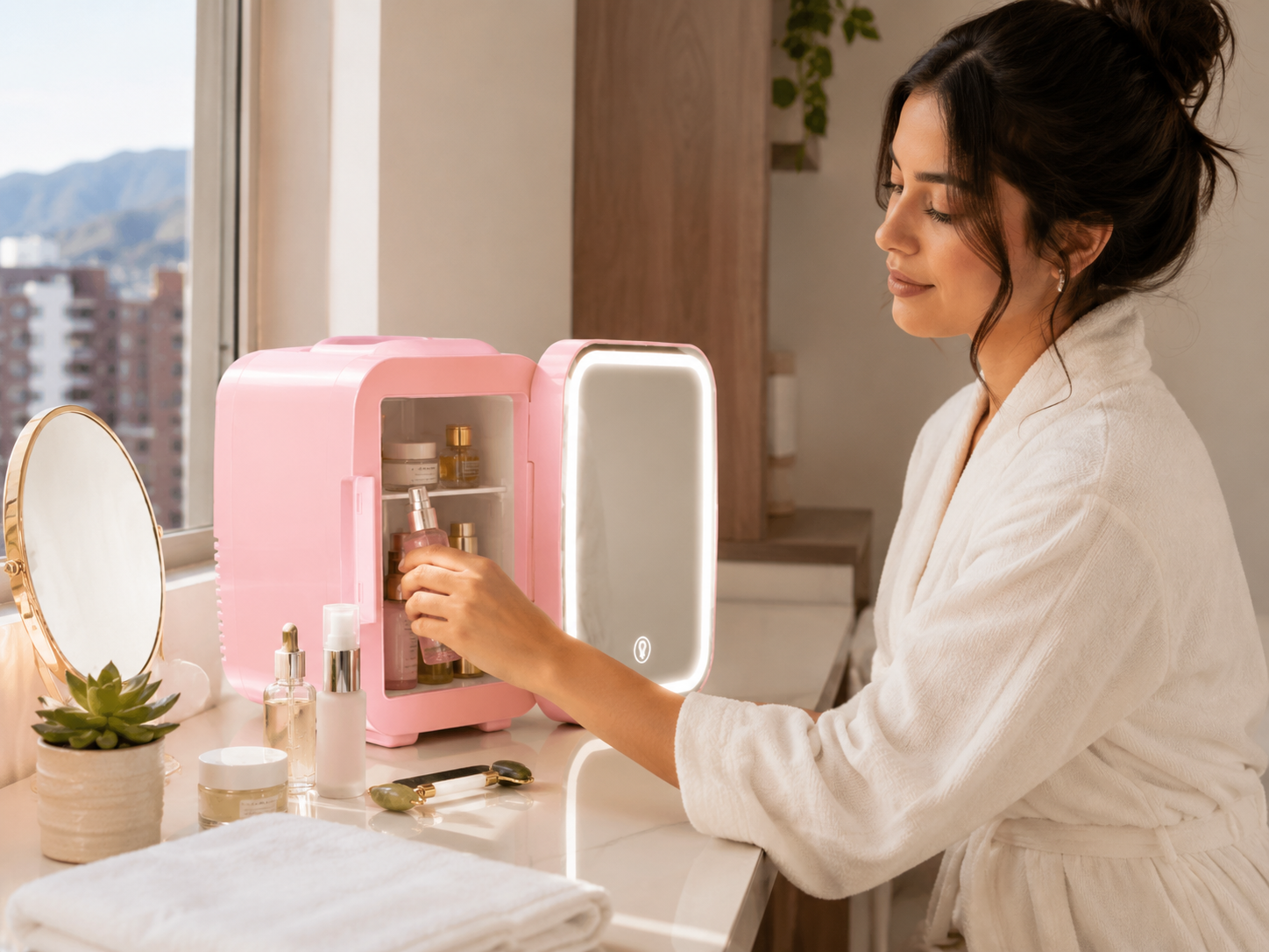 Mini Nevera para Maquillaje y Skincare con Espejo LED | 4 Litros