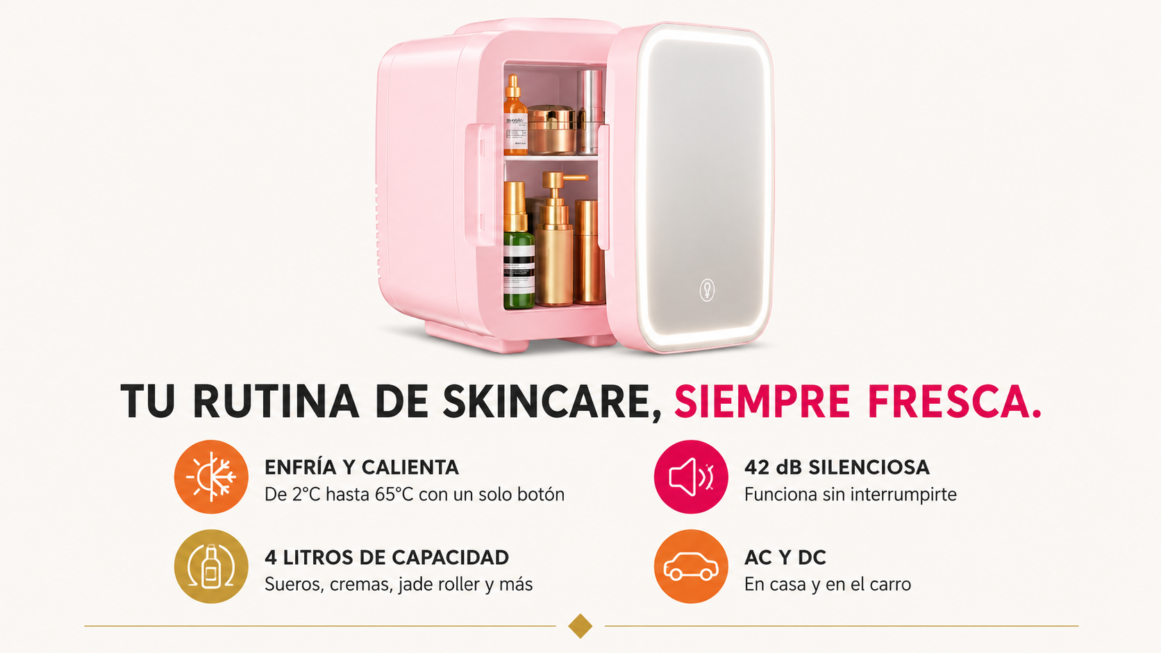 Mini Nevera para Maquillaje y Skincare con Espejo LED | 4 Litros