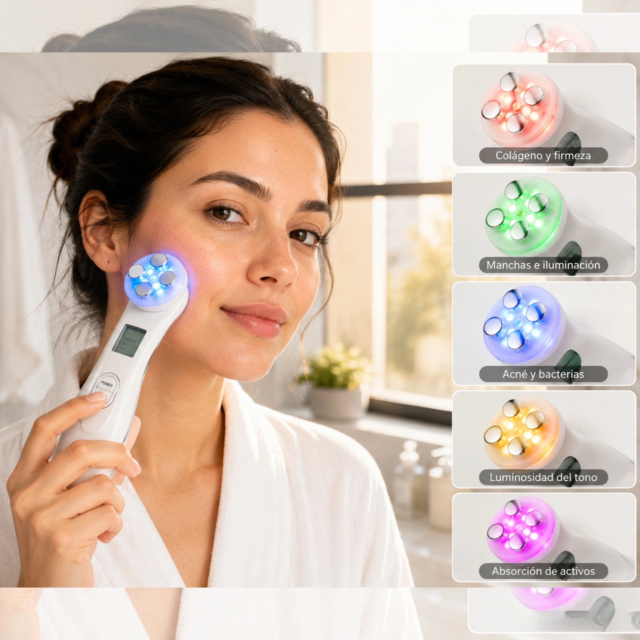 Dispositivo Facial 5 en 1 | Radiofrecuencia + LED + Microcorriente EMS