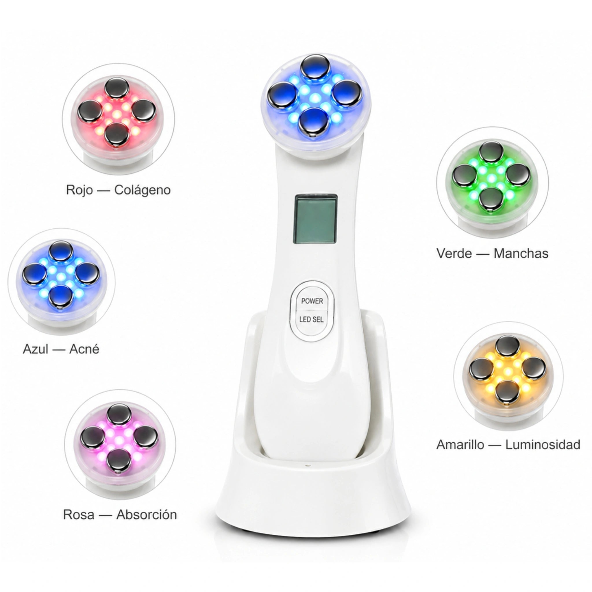 Dispositivo Facial 5 en 1 | Radiofrecuencia + LED + Microcorriente EMS