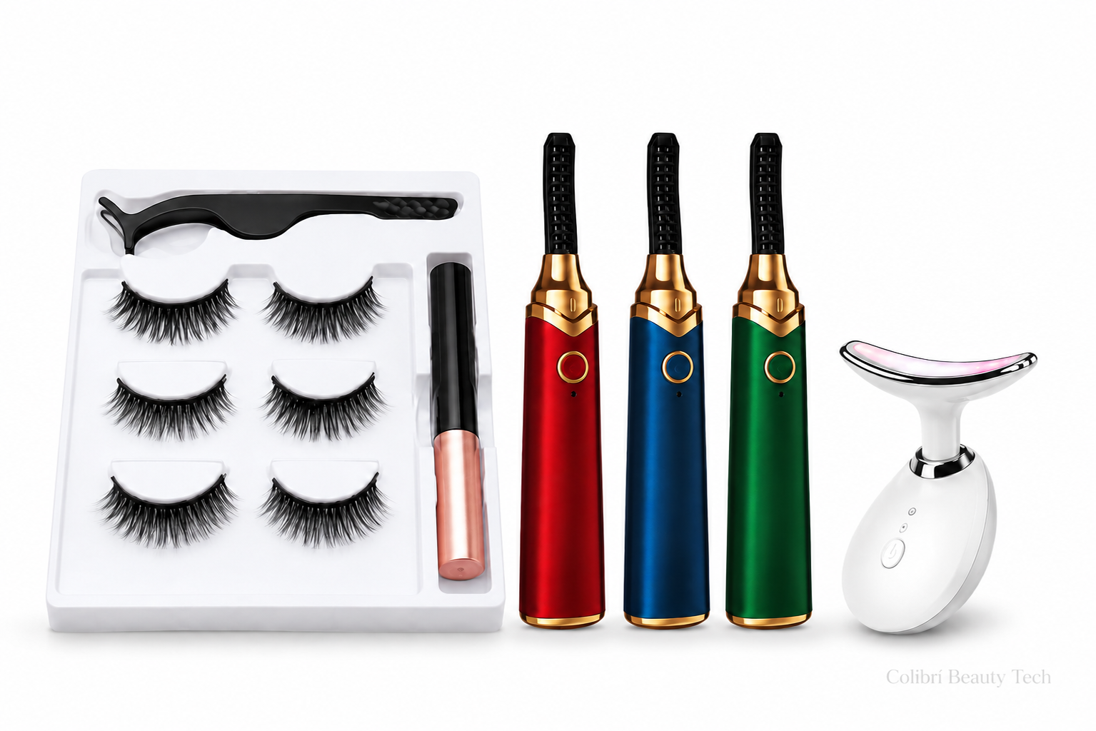 Kit Facial 3 en 1 masajeador LED rizador y pestañas magnéticas Colibrí Beauty Tech Colombia