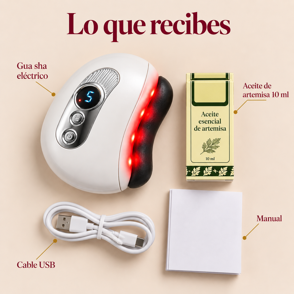 Gua Sha Eléctrico con Calor, Vibración y Luz Roja | Masajeador de Piedra para Rostro y Cuerpo