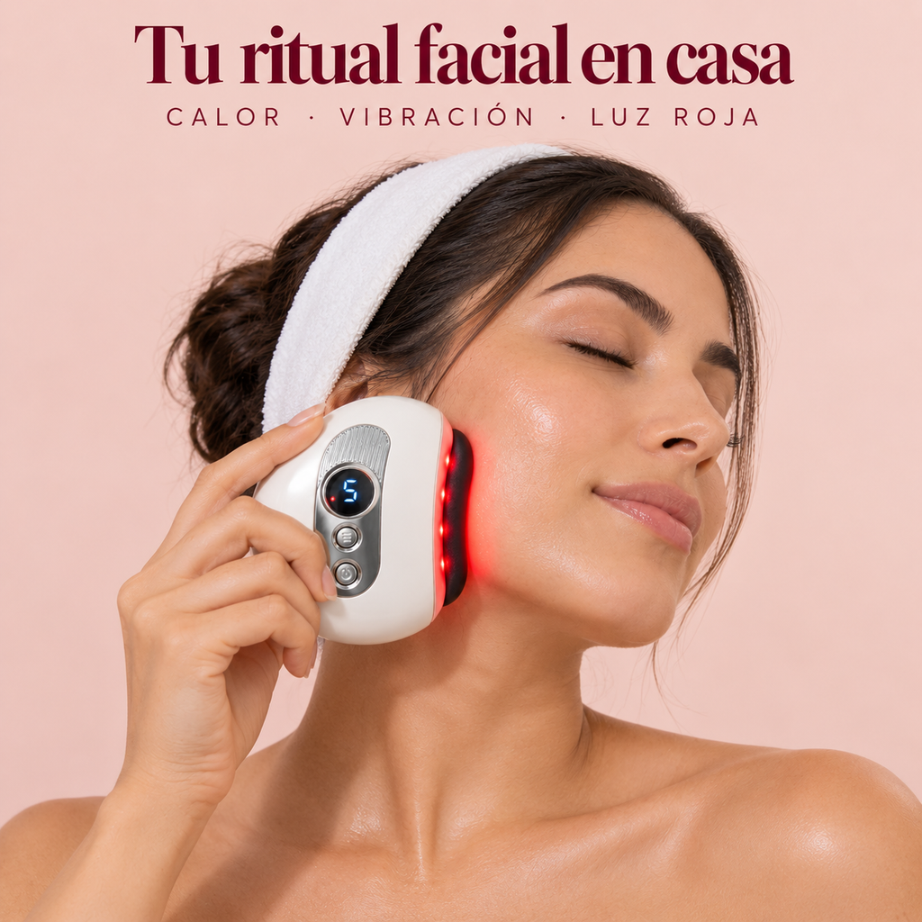 Gua Sha Eléctrico con Calor, Vibración y Luz Roja | Masajeador de Piedra para Rostro y Cuerpo